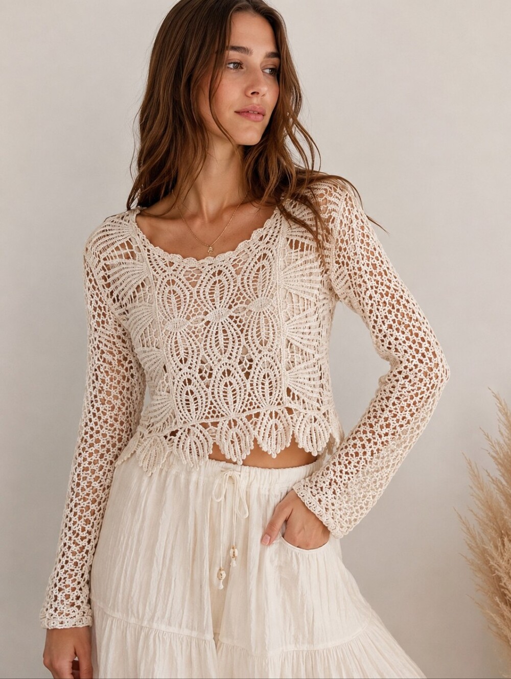 Rebellion Again Boho Crochet Crop Top Ivory Large Whimsical Fairycore Cotton